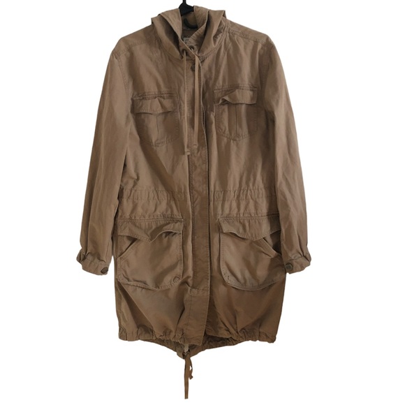 Old Navy Tan Hooded Long Button Down Utility Jacket - Picture 2 of 10